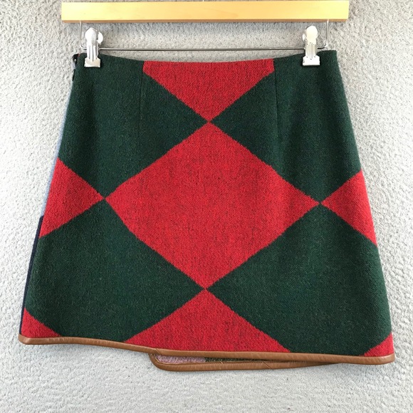Tory Burch Geometric Wrap Skirt Red Green Blue Leather Trim Size 4 - Picture 2 of 10